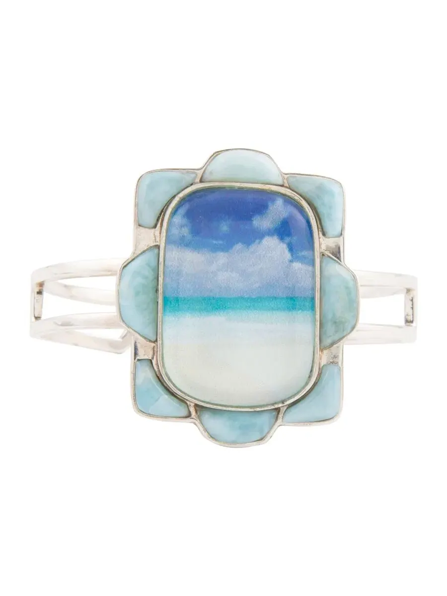 Браслет-манжета с ларимаром и серебром Scenic Beach Blue Larimar Barse — изображение 4 из 6, оттенок серебряный