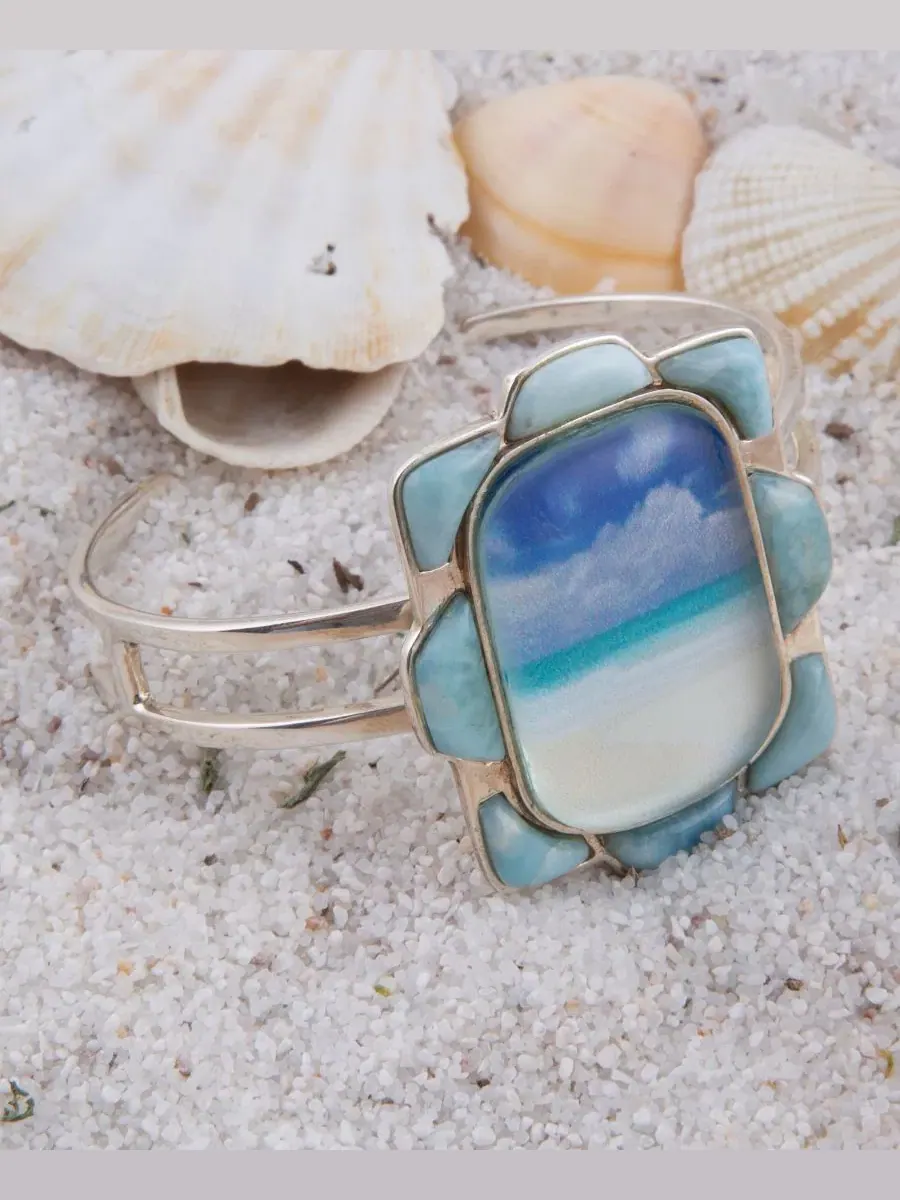 Браслет-манжета с ларимаром и серебром Scenic Beach Blue Larimar Barse — изображение 5 из 6, оттенок серебряный