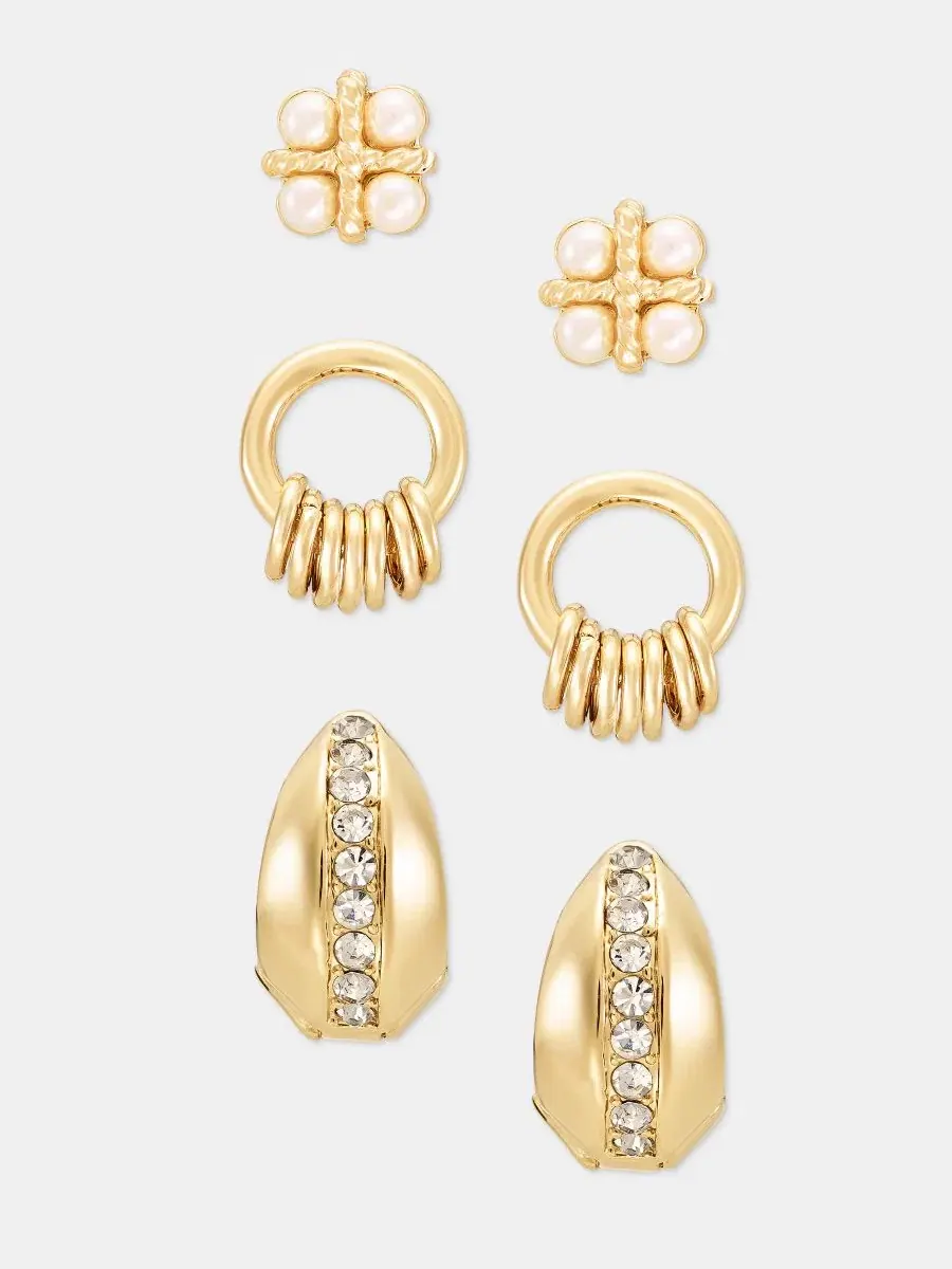 Серьги-пусеты с кристаллами и жемчугом, набор из 3 пар Anne Klein