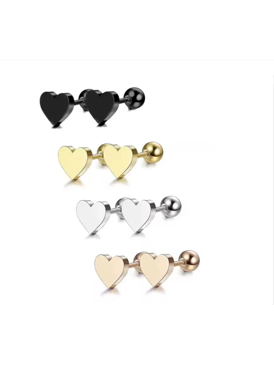 Серьги-гвоздики в форме сердца Rebl Jewelry — изображение 2 из 3, оттенок золото