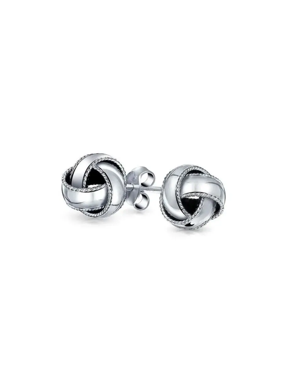 Серьги-пусеты из стерлингового серебра с узлом любви, модель Traditional Classic Braided Edge Love