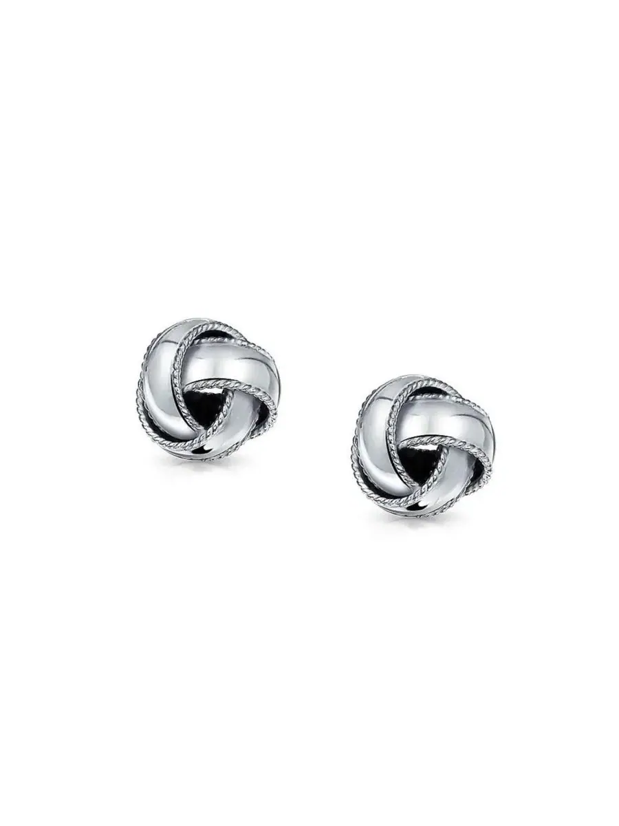 Серьги-пусеты из стерлингового серебра с узлом любви, модель Traditional Classic Braided Edge Love — изображение 2 из 3