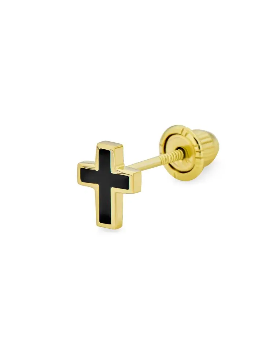Серьги-гвоздики с крестом из 14-каратного золота, Tiny Minimalist 3D Cross Bling Jewelry