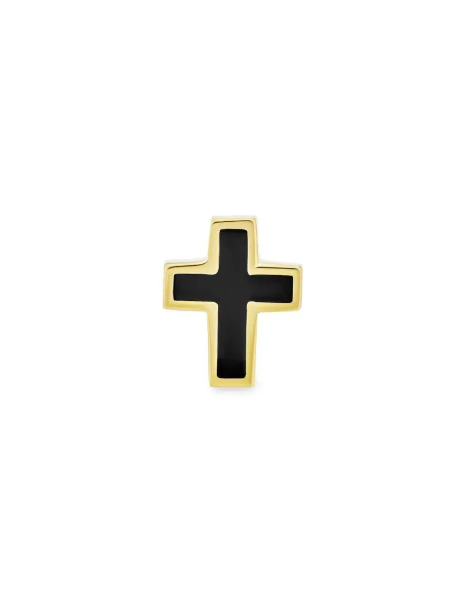 Серьги-гвоздики с крестом из 14-каратного золота, Tiny Minimalist 3D Cross Bling Jewelry — изображение 2 из 4, оттенок золото