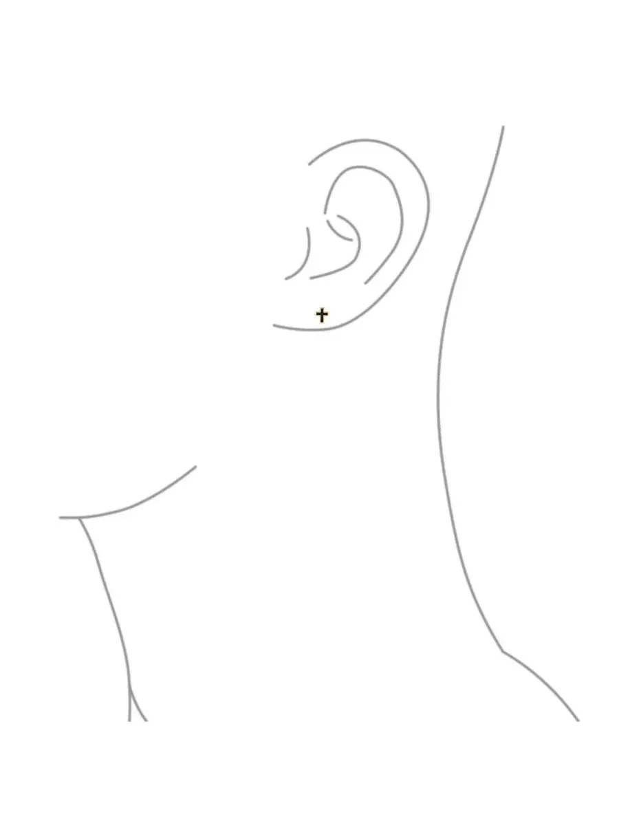 Серьги-гвоздики с крестом из 14-каратного золота, Tiny Minimalist 3D Cross Bling Jewelry — изображение 3 из 4, оттенок золото