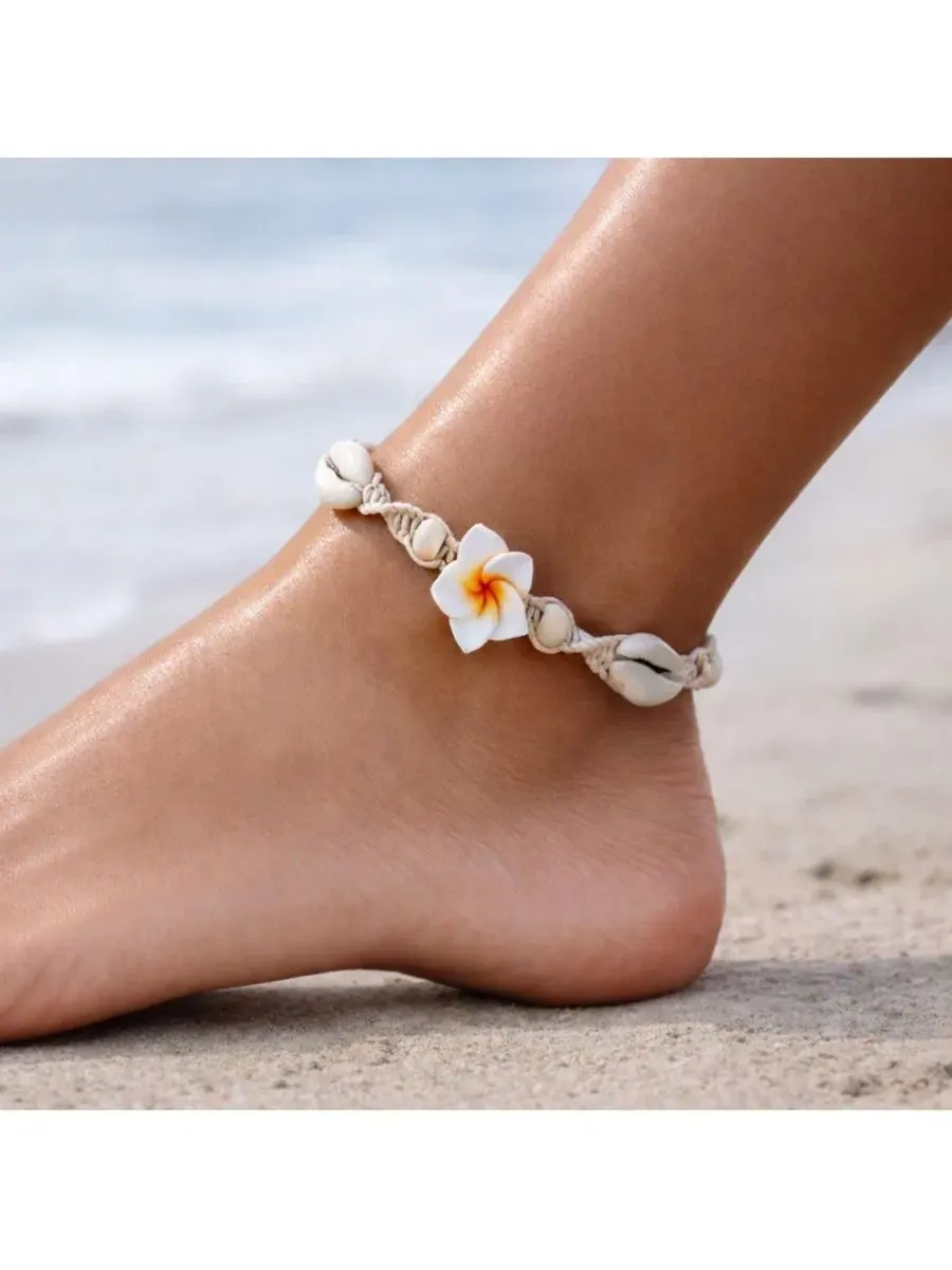 Браслет на щиколотку с подвеской в виде ракушки Rebl Jewelry — изображение 2 из 3, оттенок белый