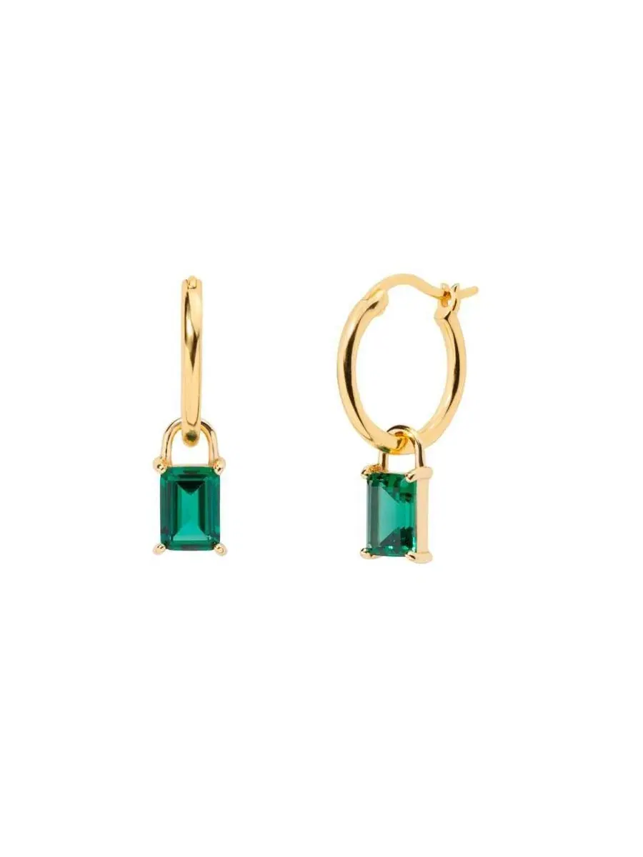 Серьги-пусеты с камнем Ирис, модель Iris Birthstone Hoops Little Sky Stone — изображение 1 из 3, оттенок изумруд