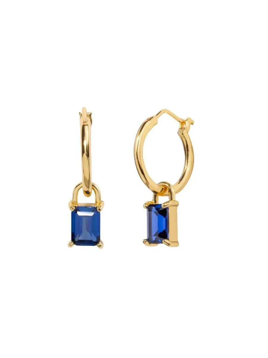 Серьги-кольца с камнем Сапфир Iris Birthstone Hoops Little Sky Stone — изображение 1 из 3, оттенок серебристый