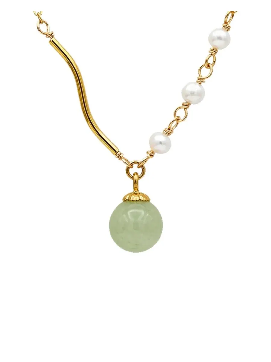 Колье с нефритом и жемчугом Isla Green Jade and Freshwater Pearl seree — зеленый