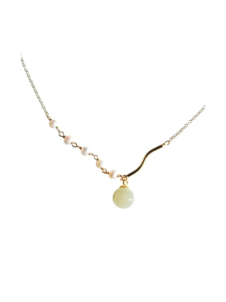 Колье с нефритом и жемчугом Isla Green Jade and Freshwater Pearl seree — изображение 2 из 7, оттенок зеленый