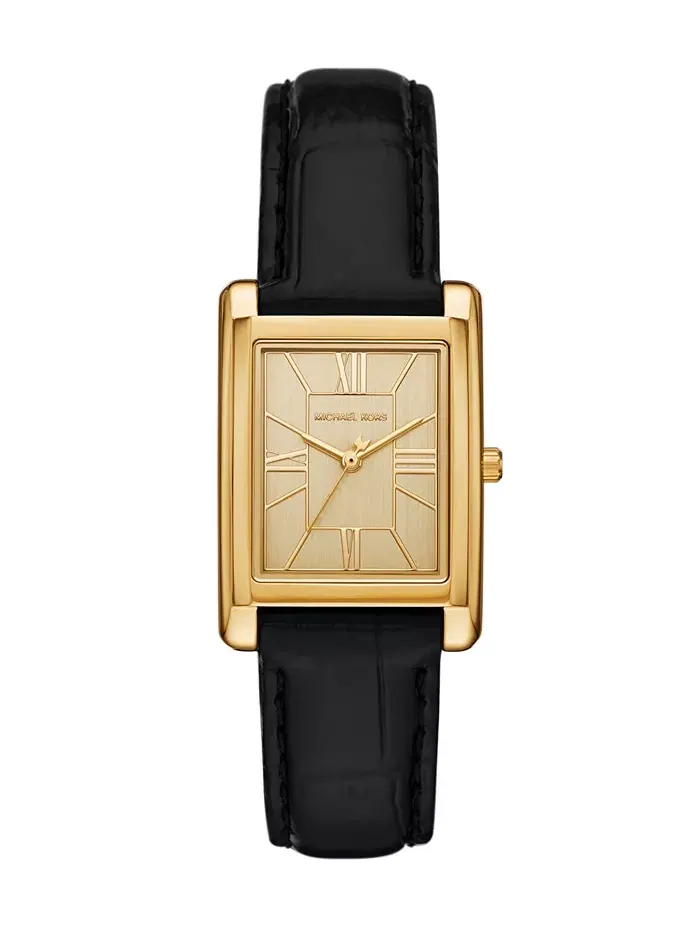 Женские часы Essex с тремя стрелками и черным кожаным ремешком, 26x36 мм Michael Kors