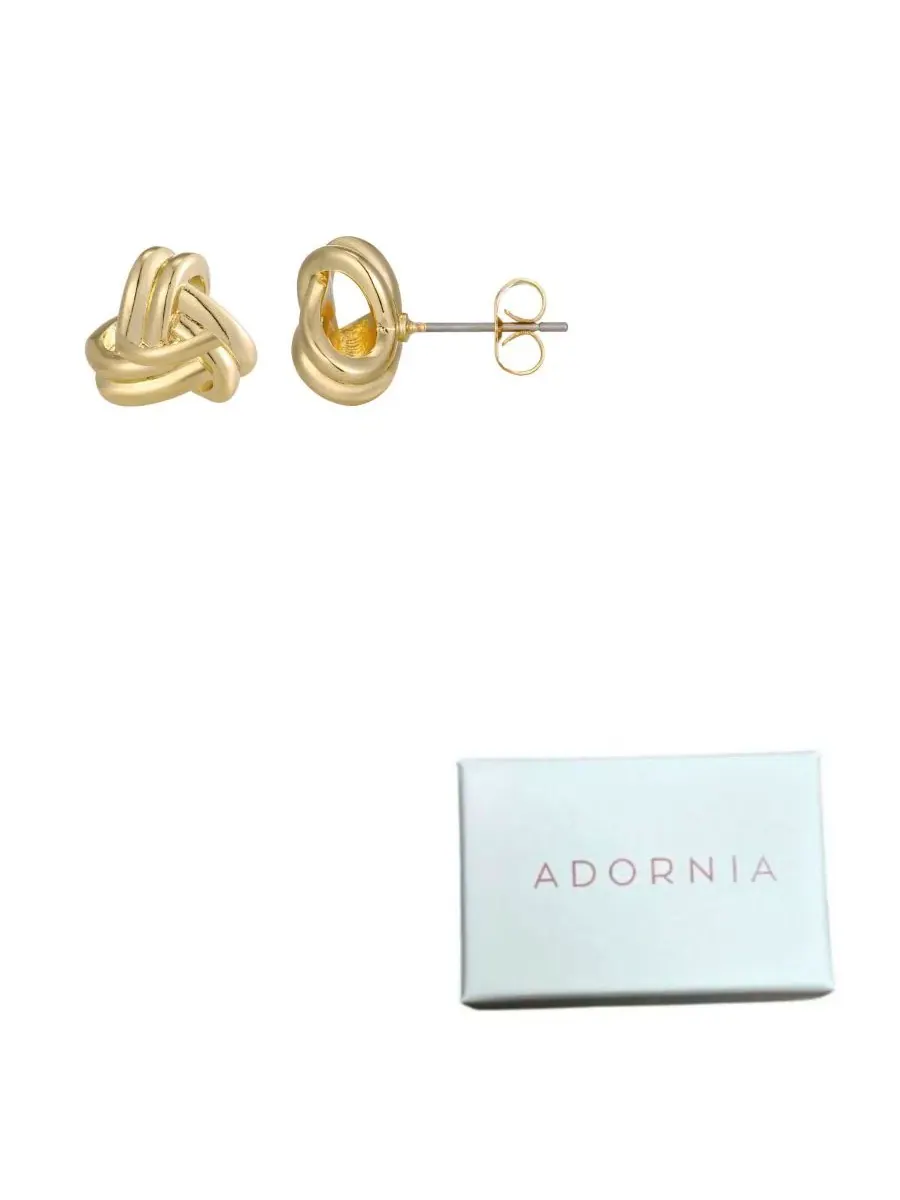 Серьги-гвоздики с узлом из золотистого металла ADORNIA — изображение 4 из 4, оттенок золото