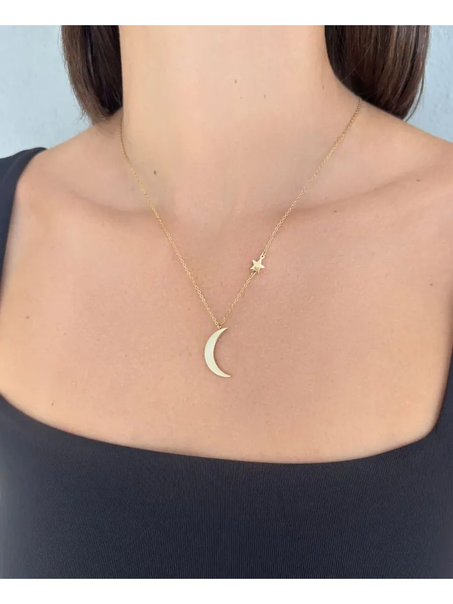 Подвеска-кулон с луной и звездой, 18K золотое покрытие ADORNIA — изображение 2 из 3
