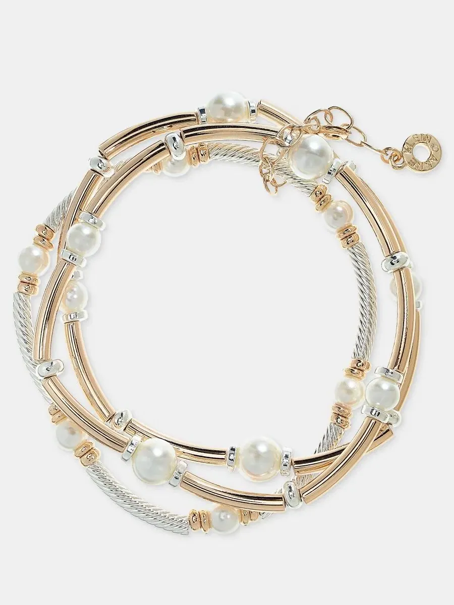 Комплект браслетов-стяжек с камнями Shaky Stone Anne Klein — изображение 2 из 4, оттенок серебристый