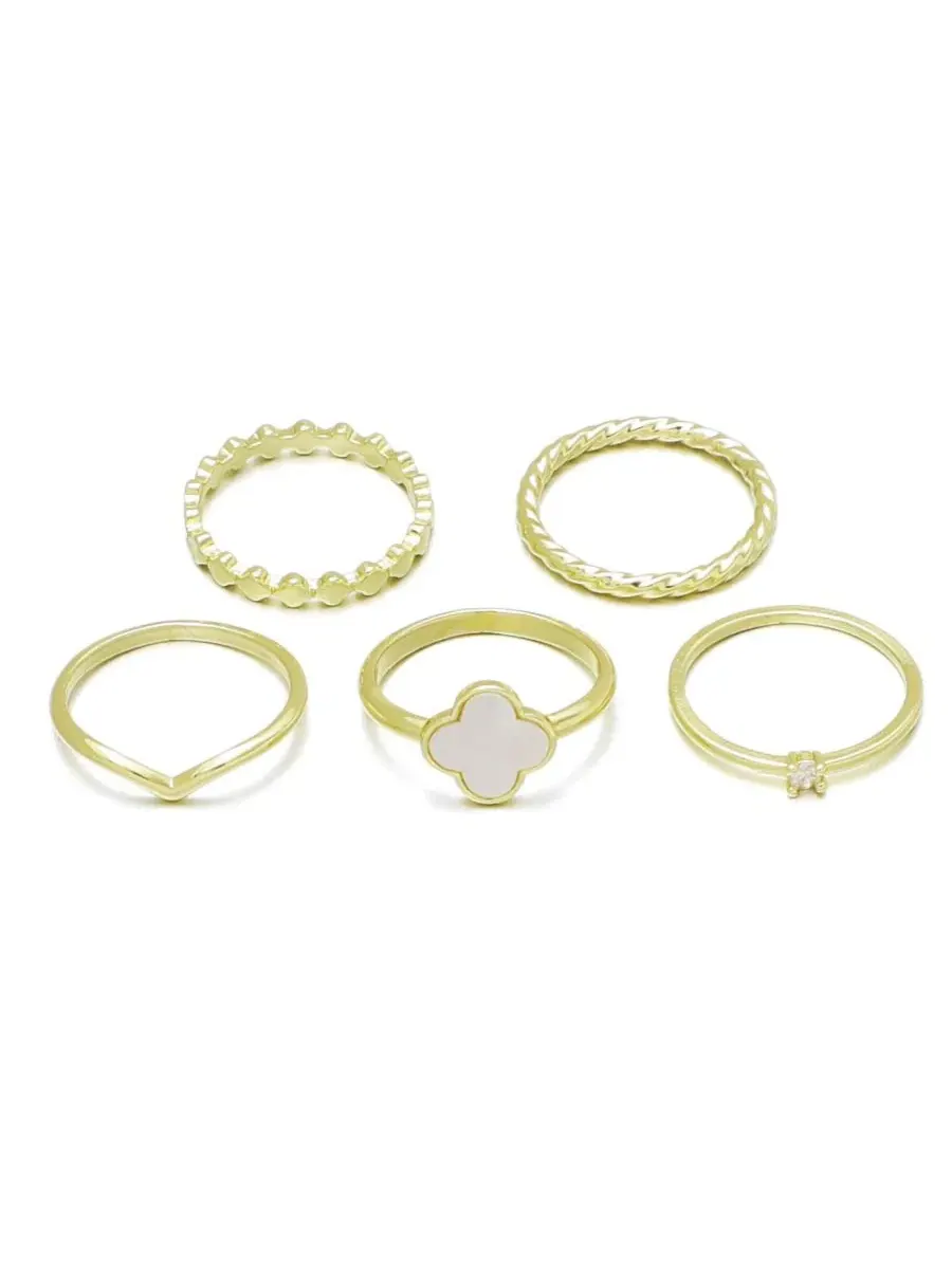Комплект из 5 колец с клевером 14k золото ADORNIA