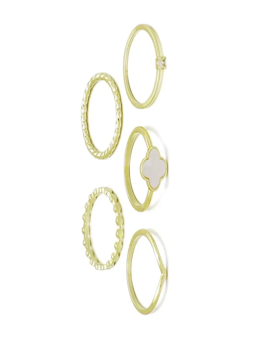 Комплект из 5 колец с клевером 14k золото ADORNIA — изображение 2 из 3, оттенок золотистый/белый