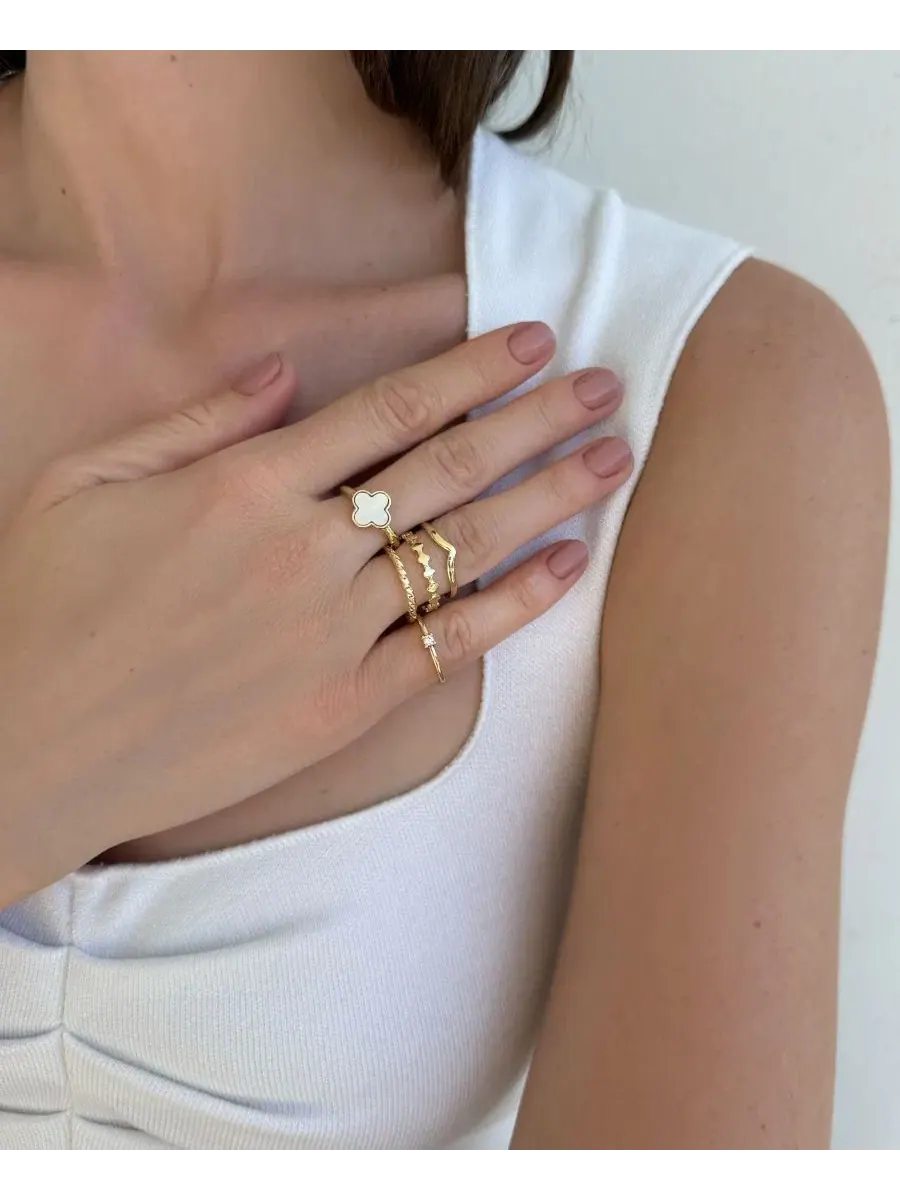 Комплект из 5 колец с клевером 14k золото ADORNIA — изображение 3 из 3, оттенок золотистый/белый