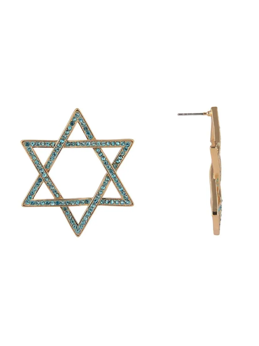 Серьги-кольца Звезда Давида с голубым камнем Hallmark — изображение 3 из 4, оттенок нет цвета
