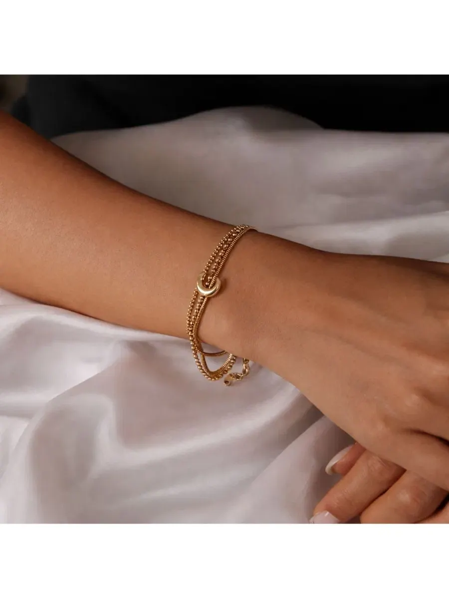 Многослойный браслет в форме полумесяца из нержавеющей стали Rebl Jewelry — изображение 2 из 3, оттенок золото