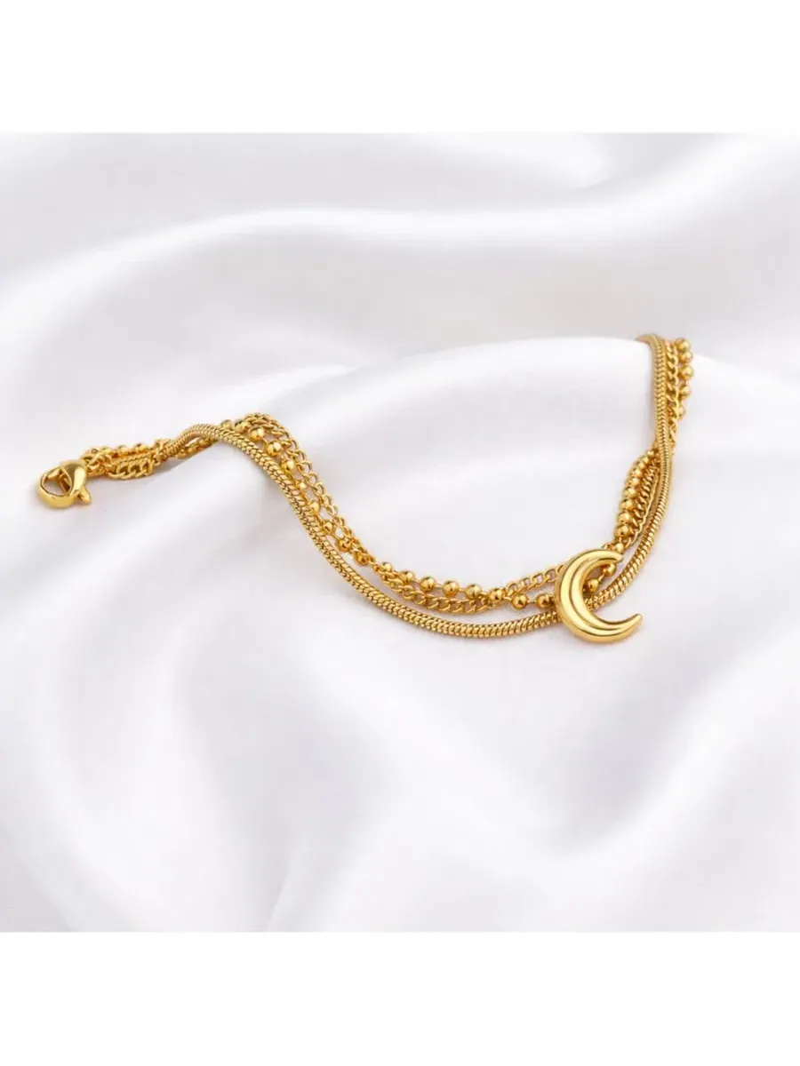Многослойный браслет в форме полумесяца из нержавеющей стали Rebl Jewelry — изображение 3 из 3, оттенок золото