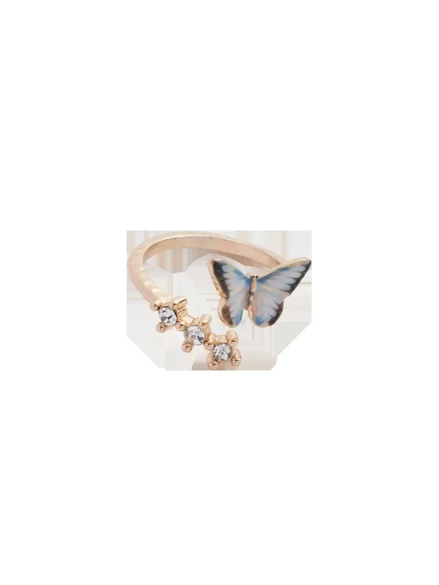 Кольцо с бабочкой из эмали, модель Enamel Butterfly Ring Fable England — изображение 2 из 3, оттенок мульти золотистый