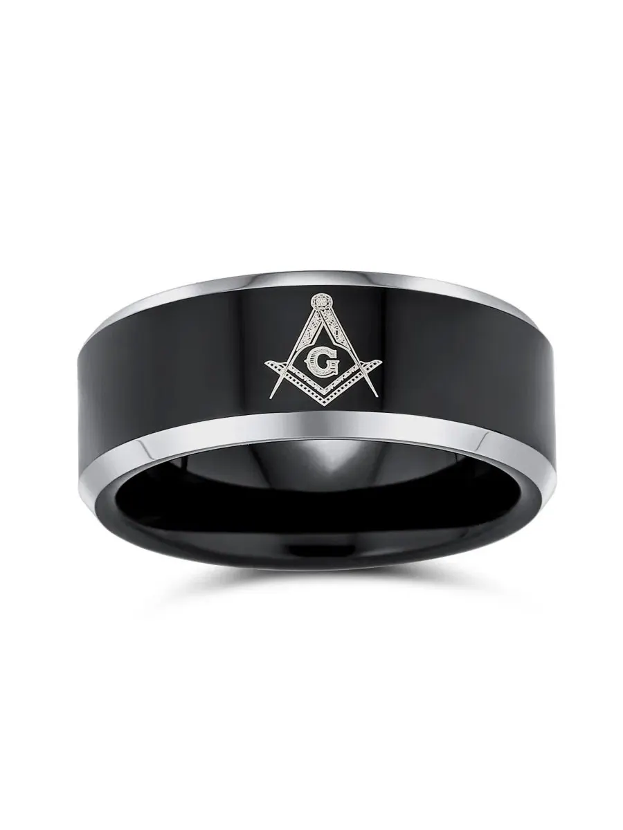 Мужское кольцо из карбида титана с квадратным компасом, модель Square Compass Bling Jewelry — изображение 2 из 4