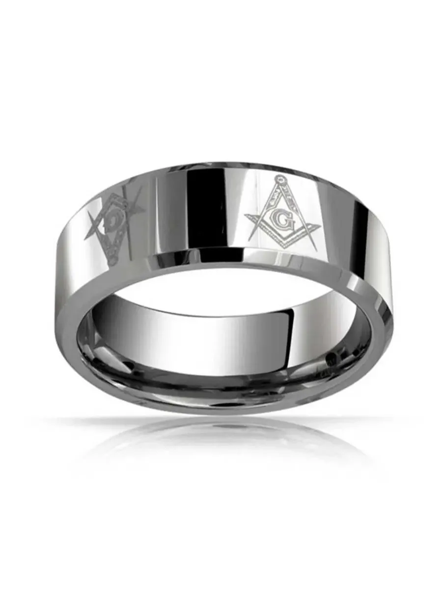 Кольцо из карбида титана с квадратным компасом, модель Square Compass Bling Jewelry — изображение 2 из 4, оттенок серебряный
