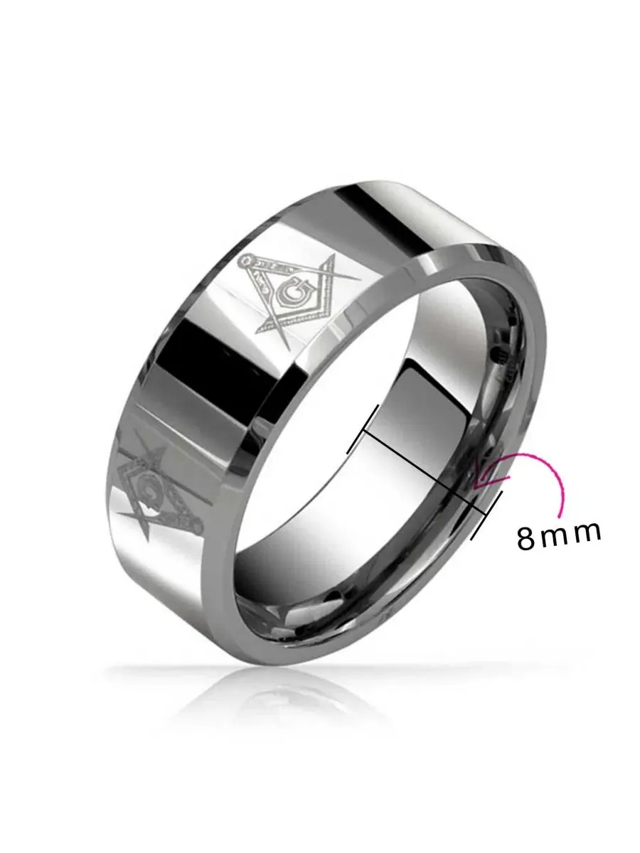 Кольцо из карбида титана с квадратным компасом, модель Square Compass Bling Jewelry — изображение 4 из 4, оттенок серебряный