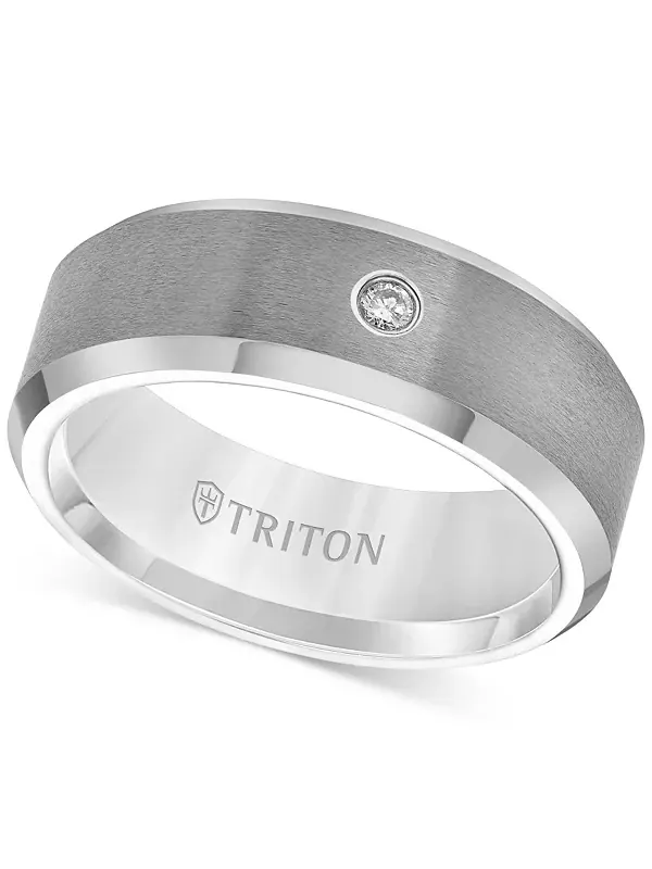 Мужское обручальное кольцо из карбида вольфрама с одним бриллиантом Triton — серебристый