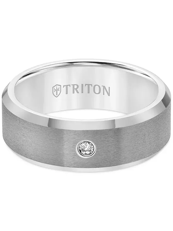 Мужское обручальное кольцо из карбида вольфрама с одним бриллиантом Triton — изображение 2 из 2, оттенок серебристый