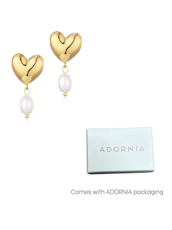 Золотые серьги-сердечки из пресноводного культивированного жемчуга Adornia — изображение 4 из 4, оттенок белый