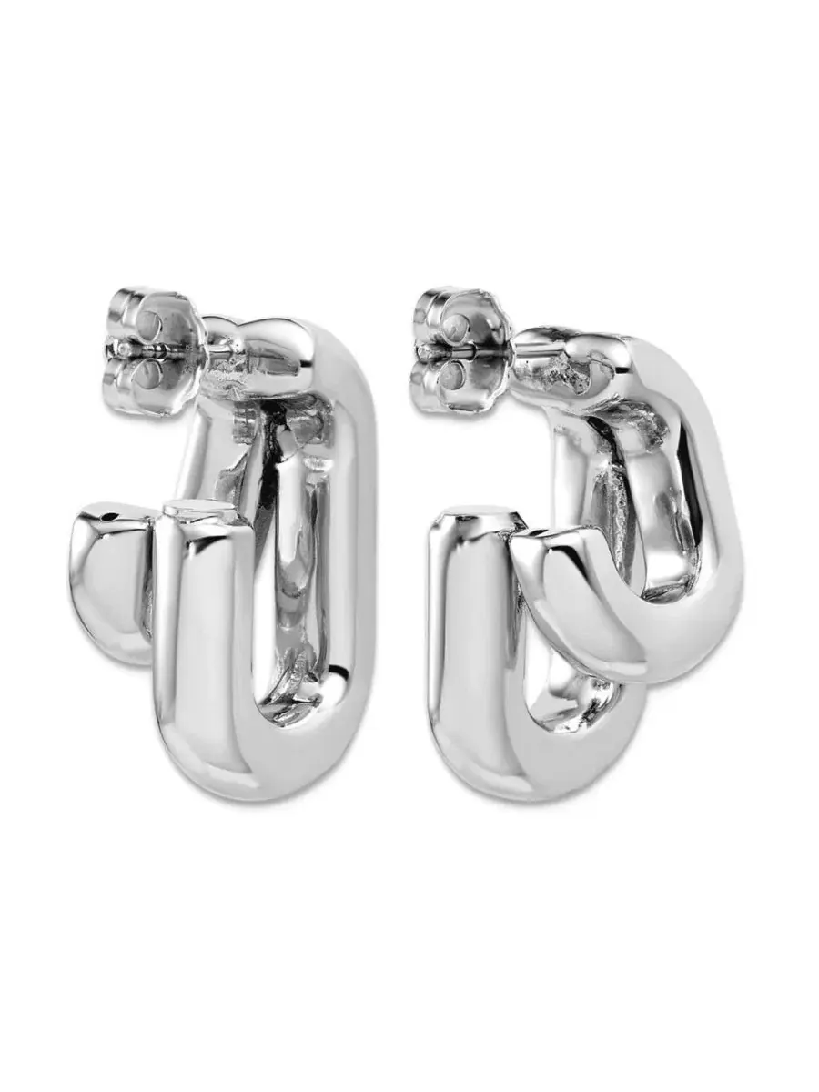 Серьги-кольца из стерлингового серебра 925 пробы, двойные квадратные J, 25x16 мм Curata Jewelry — изображение 4 из 7