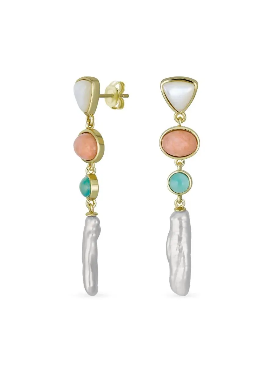 Серьги-подвески с жемчугом и кварцем Bling Jewelry