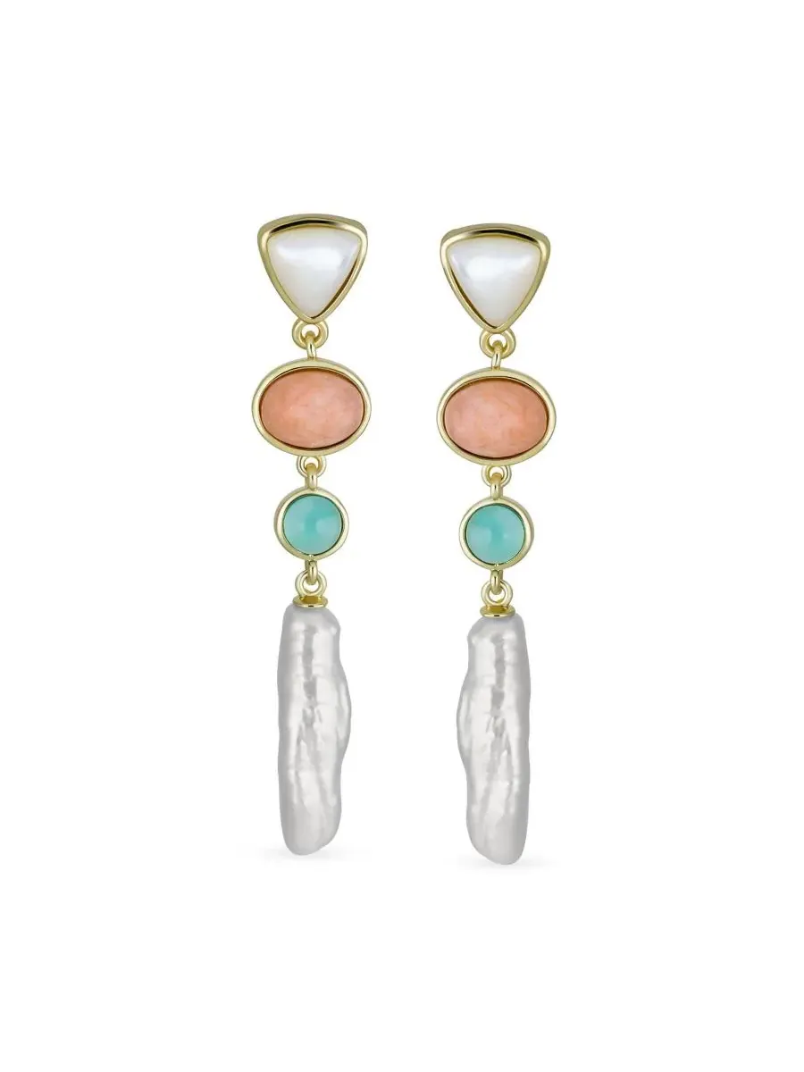 Серьги-подвески с жемчугом и кварцем Bling Jewelry — изображение 2 из 4, оттенок белый