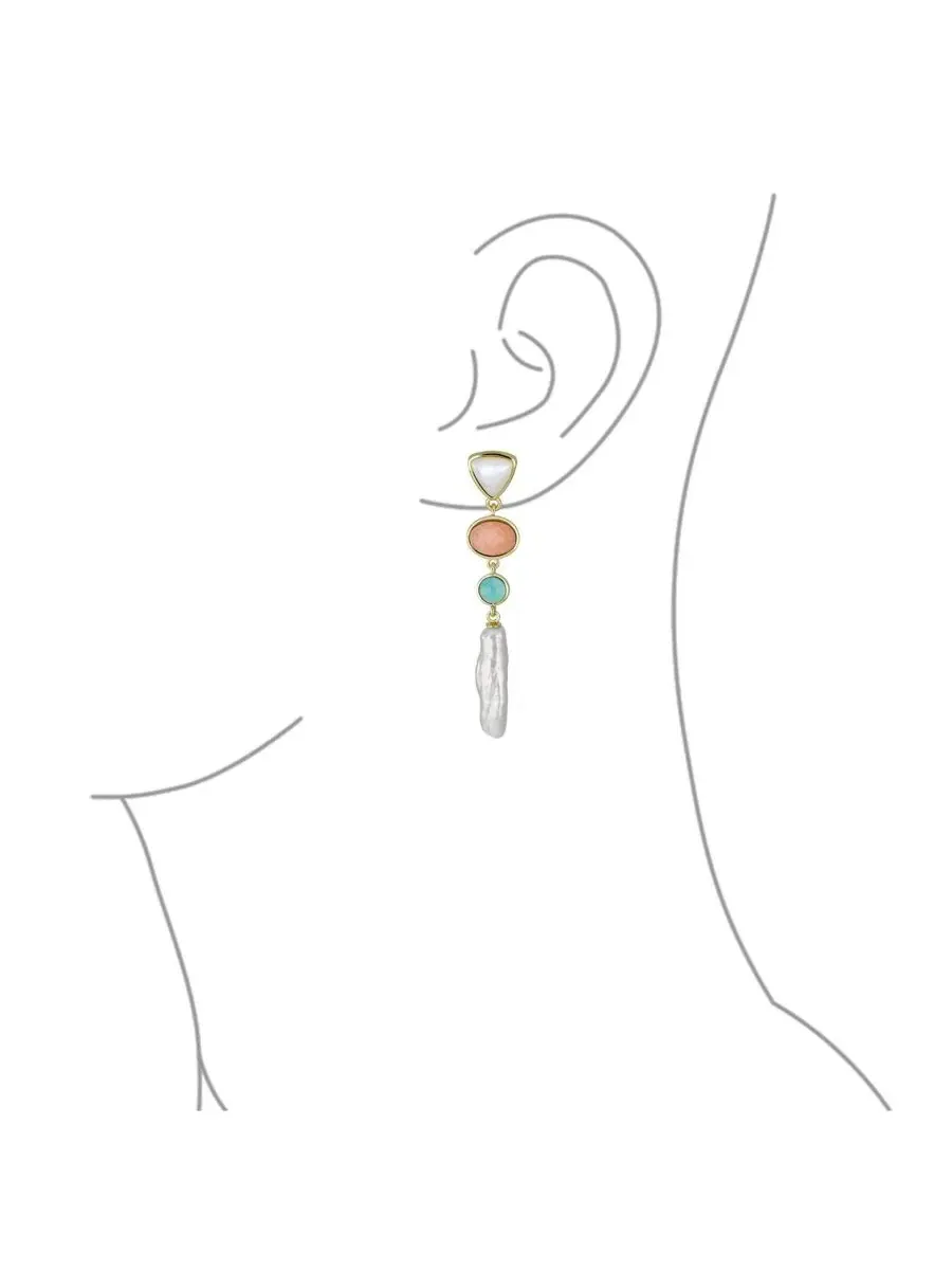 Серьги-подвески с жемчугом и кварцем Bling Jewelry — изображение 3 из 4, оттенок белый