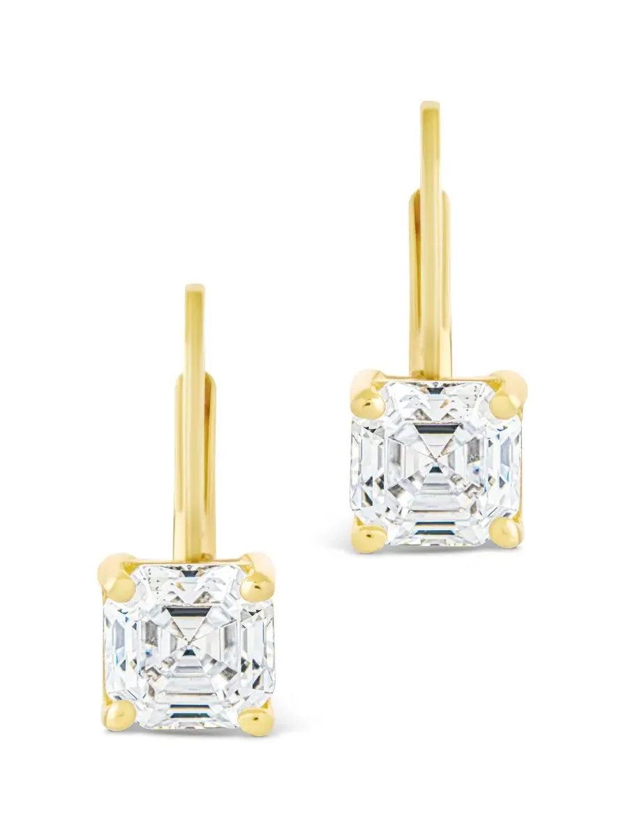 Серьги-клипсы из стерлингового серебра с квадратными кристаллами CZ Princess Cut, модель Sterling — изображение 2 из 5