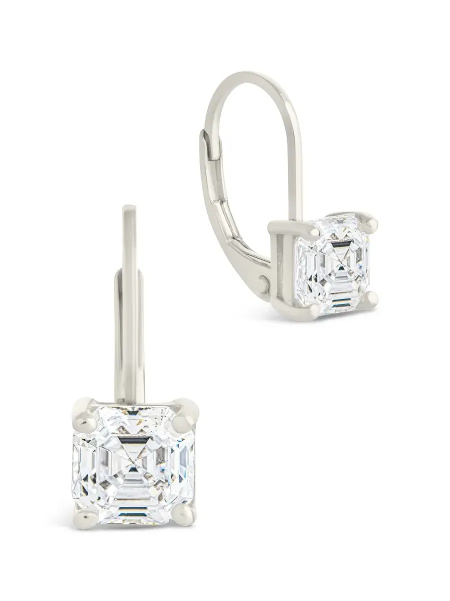 Серьги-пусеты из стерлингового серебра с квадратными кристаллами, модель Princess Cut French Clip