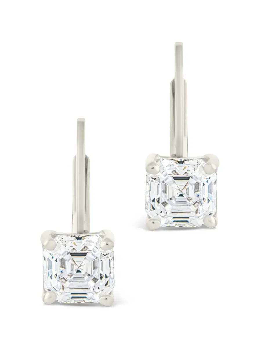 Серьги-пусеты из стерлингового серебра с квадратными кристаллами, модель Princess Cut French Clip — изображение 2 из 5