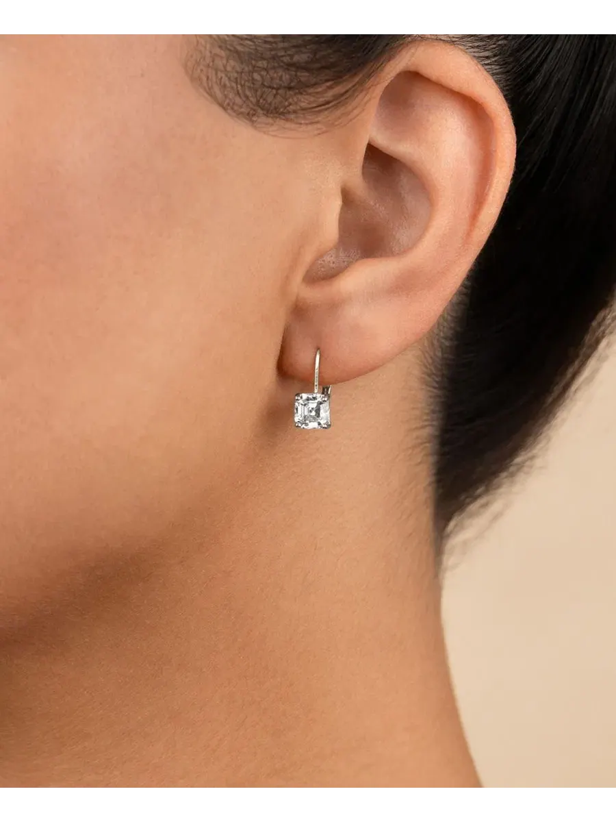 Серьги-пусеты из стерлингового серебра с квадратными кристаллами, модель Princess Cut French Clip — изображение 5 из 5