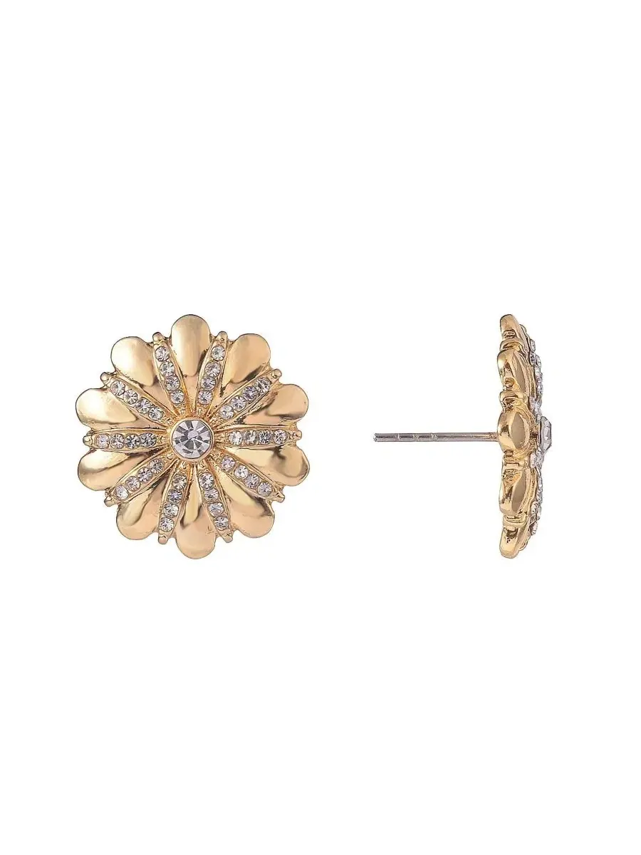 Серьги-гвоздики с цветком Gold Tone Flower Button Laundry by Shelli Segal — изображение 2 из 5, оттенок золото