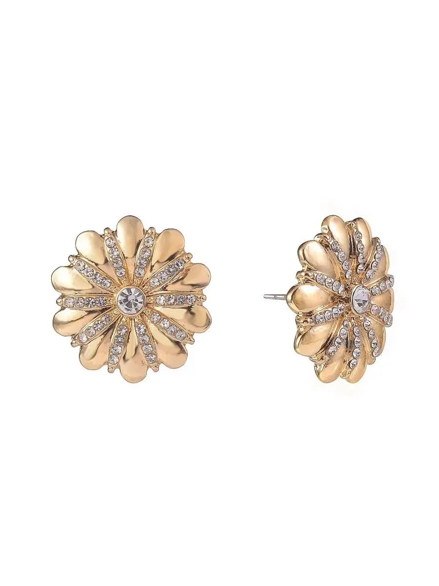 Серьги-гвоздики с цветком Gold Tone Flower Button Laundry by Shelli Segal — изображение 3 из 5, оттенок золото