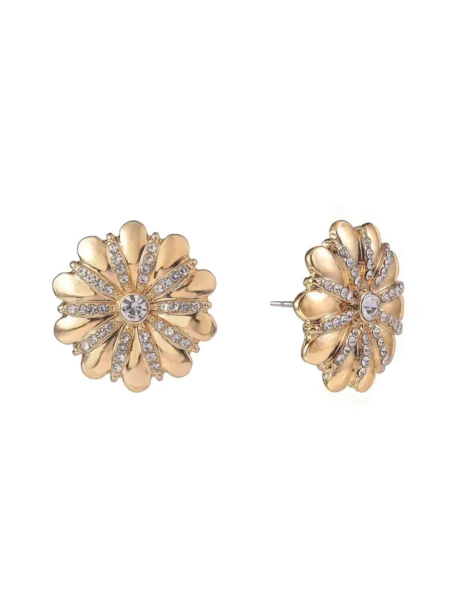 Серьги-гвоздики с цветком Gold Tone Flower Button Laundry by Shelli Segal — изображение 5 из 5, оттенок золото