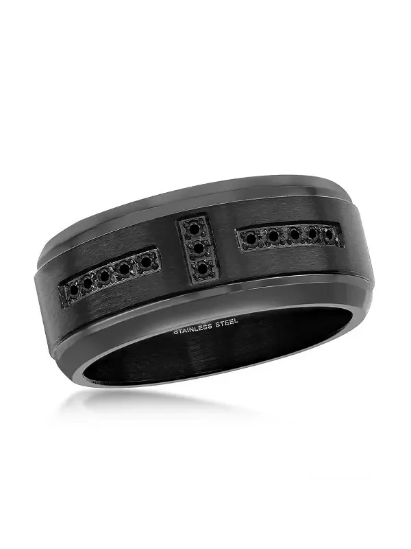 Кольцо из нержавеющей стали с черным фианитом - черное покрытие Metallo