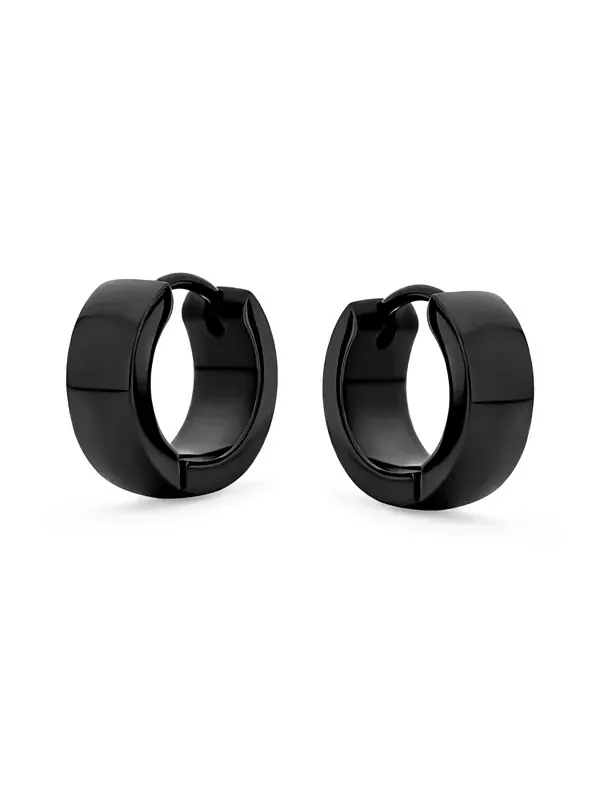 Простые базовые полированные круглые серьги-кольца Huggie Hoop из нержавеющей стали Bling Jewelry — изображение 2 из 4