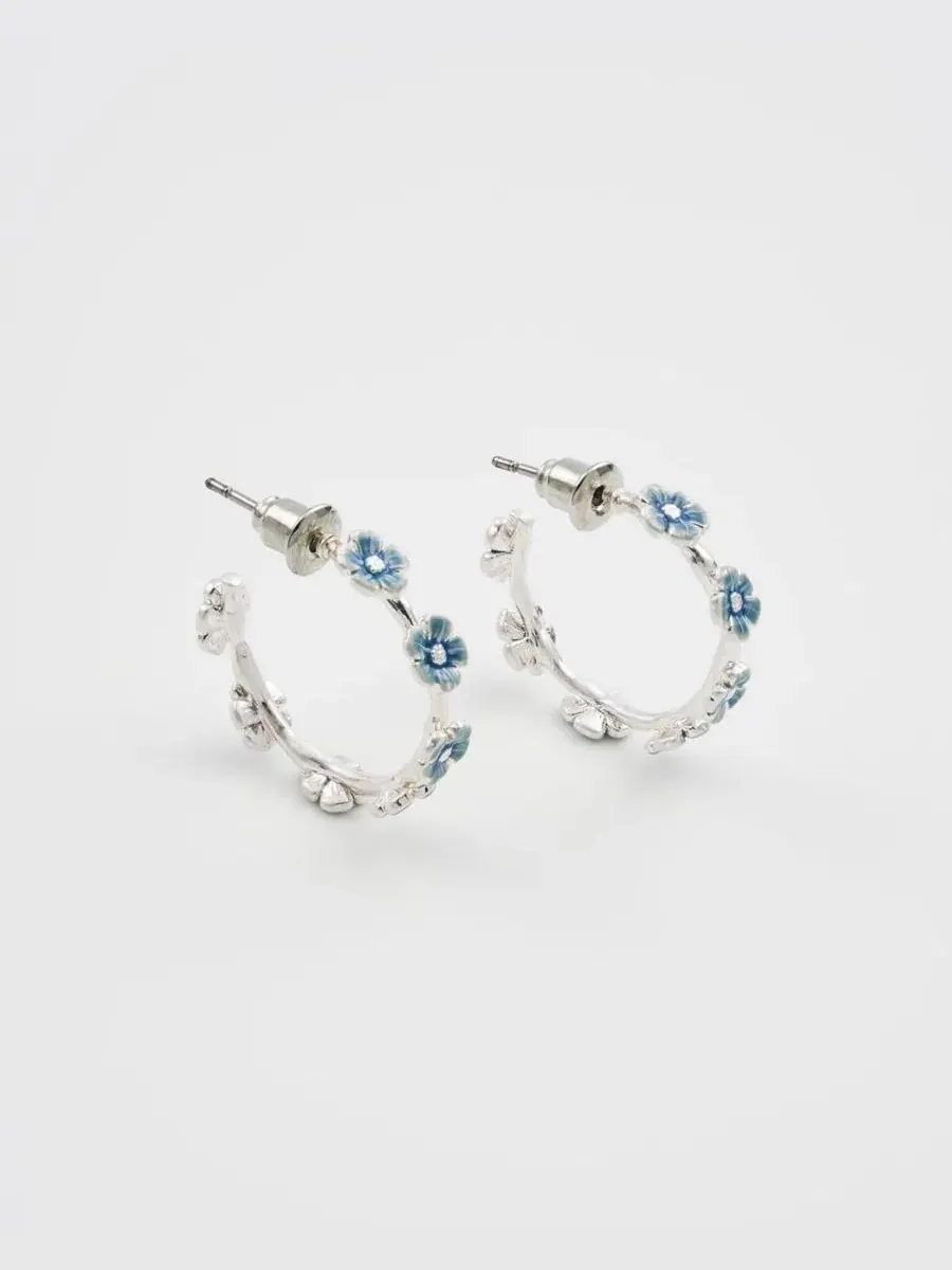 Серьги-кольца с эмалевыми незабудками Forget-Me-Not Stud Hoop Fable England