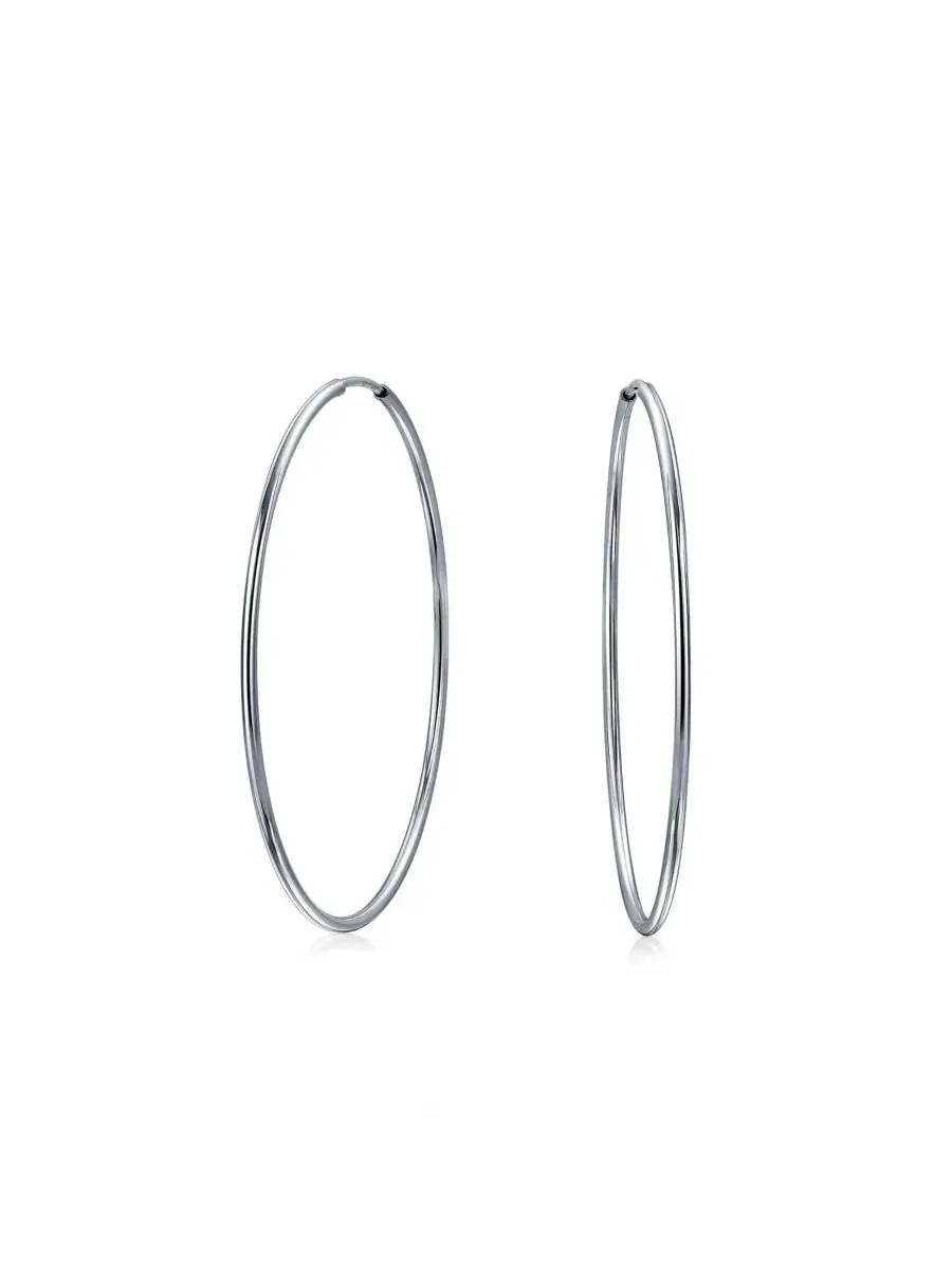 Серьги-кольца из стерлингового серебра, модель Classic Endless Thin Tube Hoop Bling Jewelry