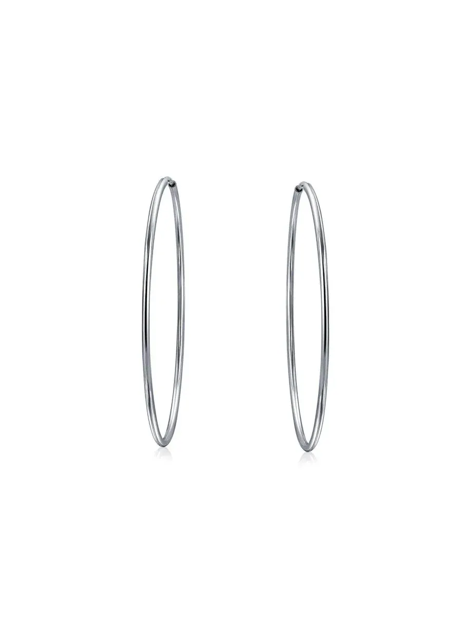 Серьги-кольца из стерлингового серебра, модель Classic Endless Thin Tube Hoop Bling Jewelry — изображение 2 из 4