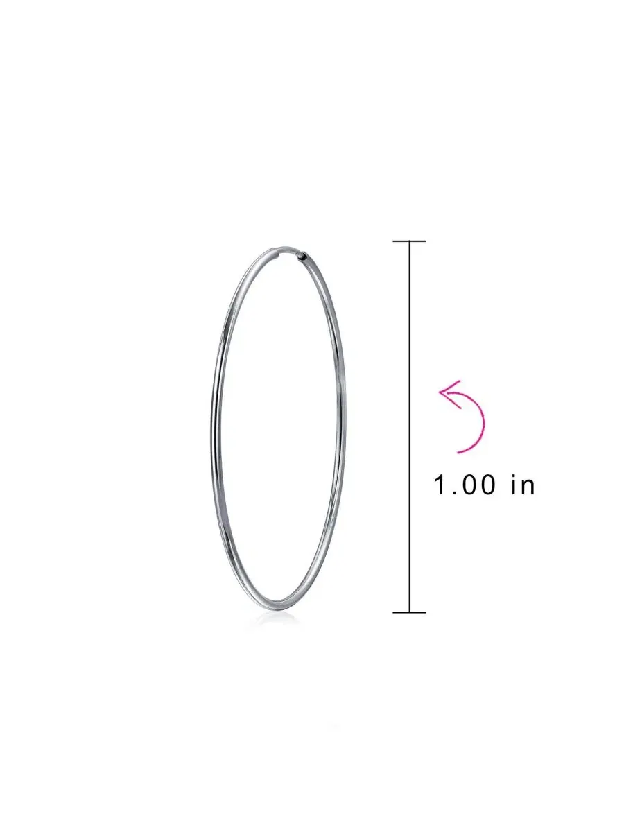 Серьги-кольца из стерлингового серебра, модель Classic Endless Thin Tube Hoop Bling Jewelry — изображение 4 из 4