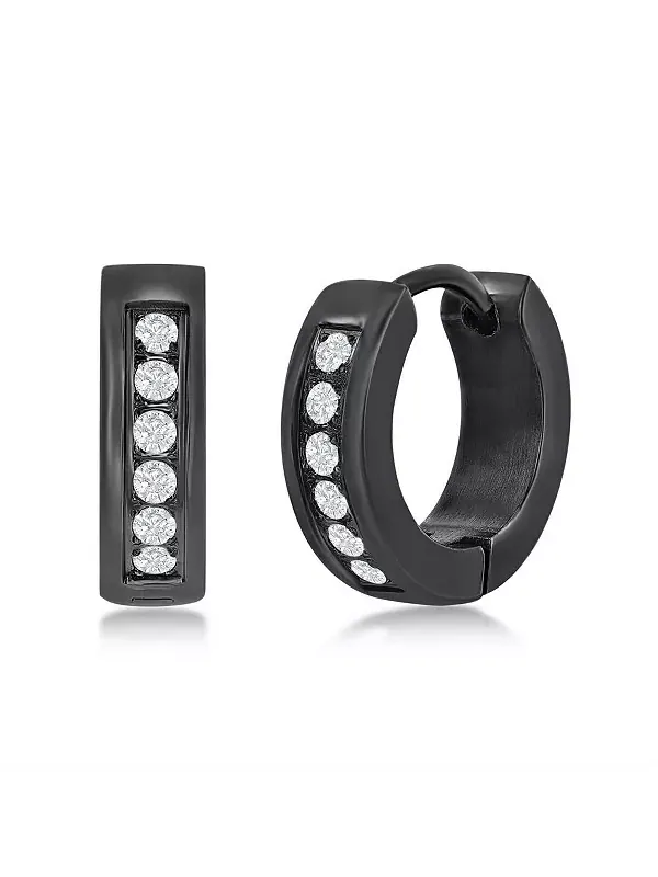 Серьги-Кольца Huggie Hoop из нержавеющей стали диаметром 13 мм с одним рядом фианитов Metallo
