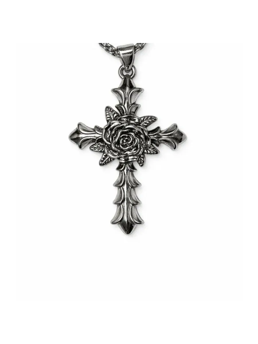 Кулон-крест с цепочкой Silver Rose Cross Chain Rebl Jewelry — изображение 2 из 3, оттенок серебряный